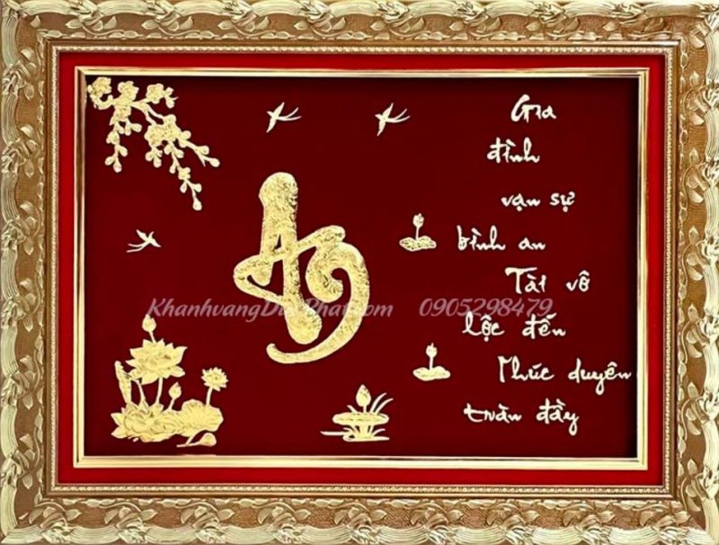 Tranh chữ An dát vàng sang trọng tại Khánh Vàng Đức Phát