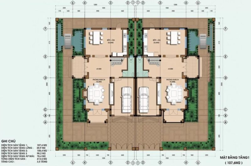 Ví dụ minh họa bản vẽ biệt thự song lập