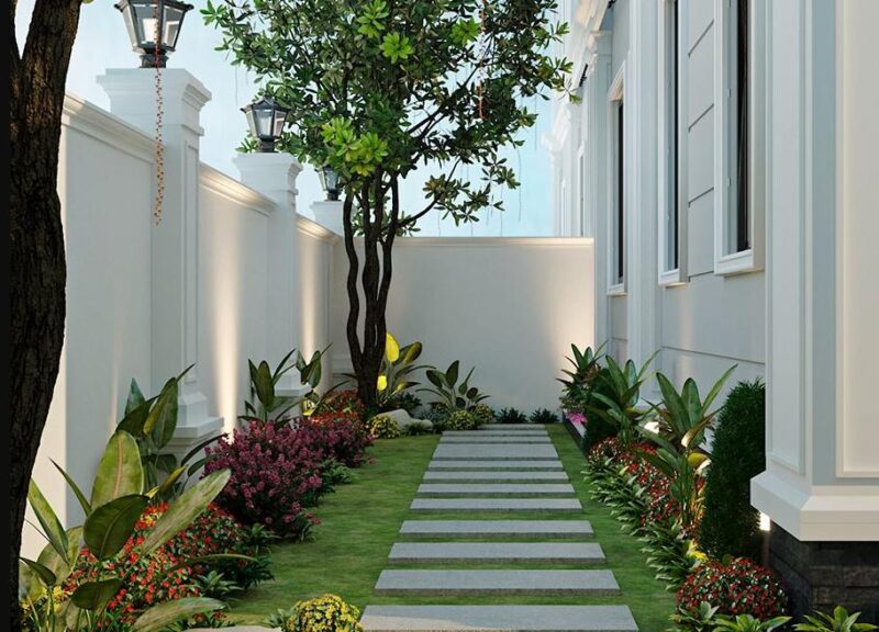 Sân vườn biệt thự song lập thoáng đãng