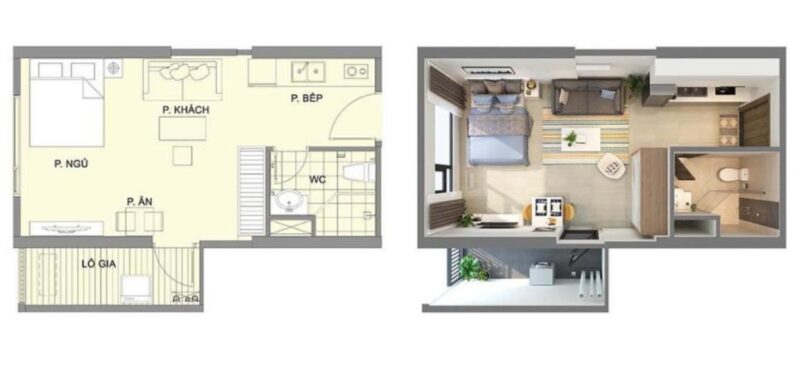 Thiết kế phổ biến của một căn hộ studio cơ bản