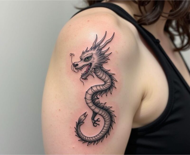 Xăm hình rồng mini ở vai dễ dàng che giấu khi cần