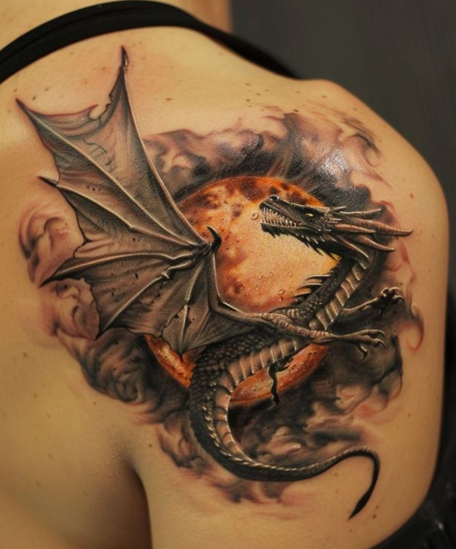 Xăm hình rồng châu Âu đẹp trên vai