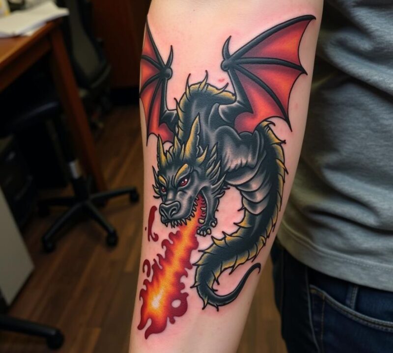 Xăm hình rồng lửa làm điểm nhấn trên tay