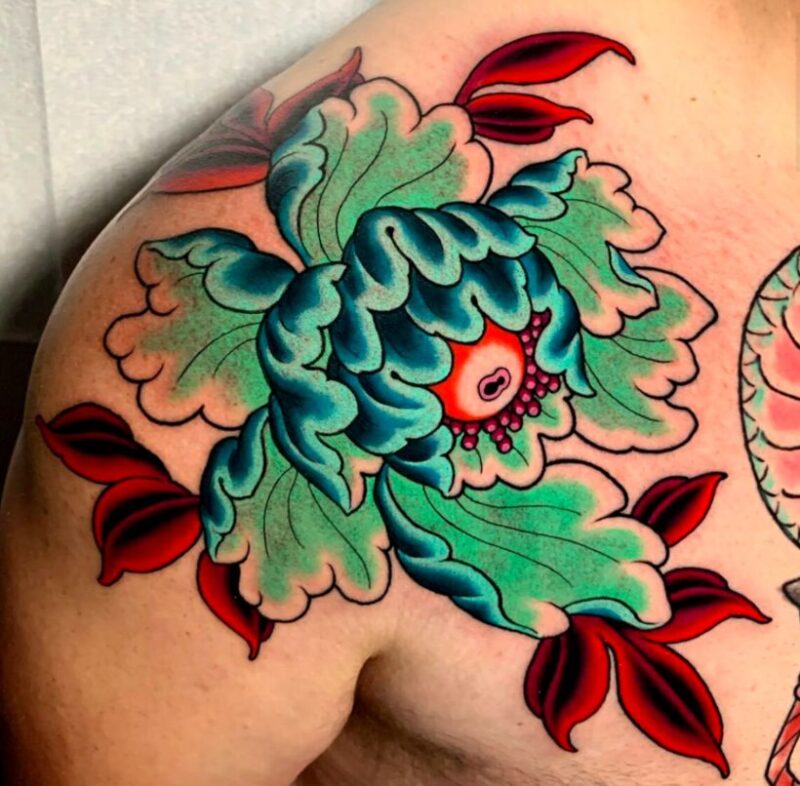 Hình xăm hoa mẫu đơn phong cách Nhật cổ