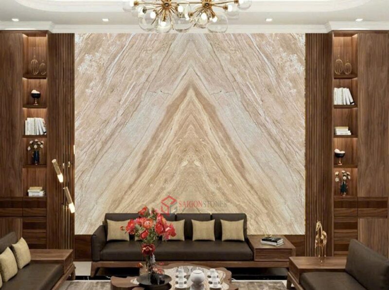 Sản phẩm tranh đá Marble vân gỗ chéo được yêu thích tại Saigonstones