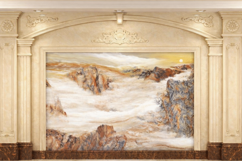 Đặc điểm nổi bật của tranh đá nhân tạo là vân đá đồng nhất, màu sắc phong phú, dễ tạo hình