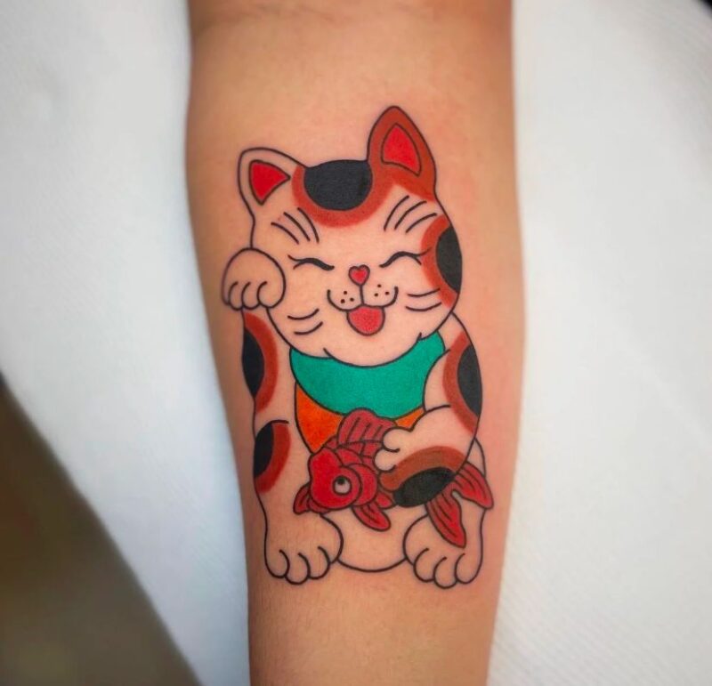 Mẫu hình xăm mèo thần tài truyền thống