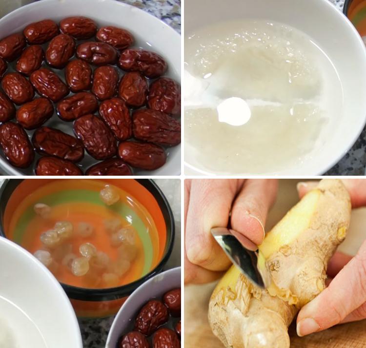 Các nguyên liệu cần chuẩn bị cho món yến chưng long nhãn, táo đỏ