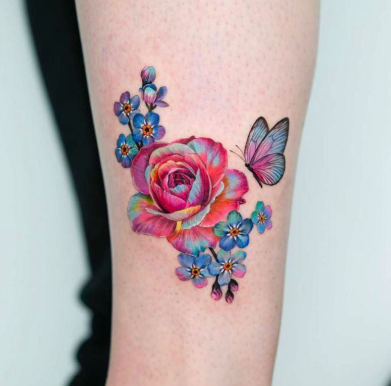 Hình xăm hoa hồng và bướm được ưa chuộng